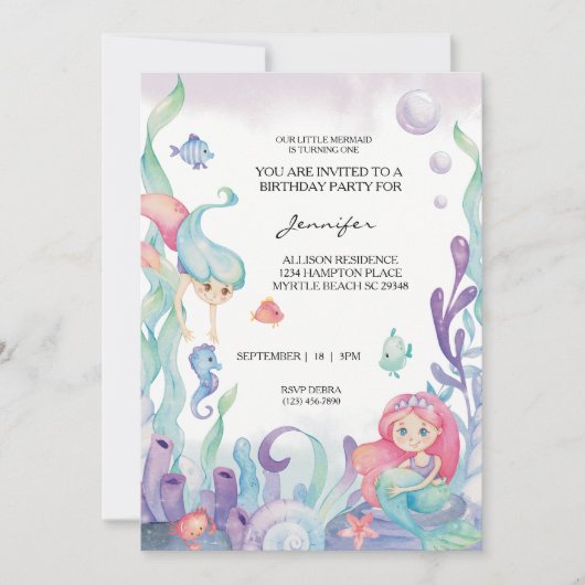 マーメイドガールズ1st誕生日パーティーアンダーザシー 招待状 (正面)