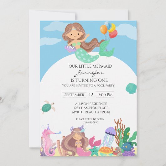 マーメイドガールズ1st誕生日パーティーアンダーザシー 招待状 (正面)