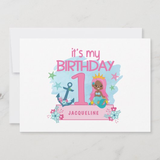 マーメイドガールズ1st誕生日パーティー写真招待状 招待状 (裏面)