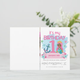 マーメイドガールズ1st誕生日パーティー写真招待状 招待状