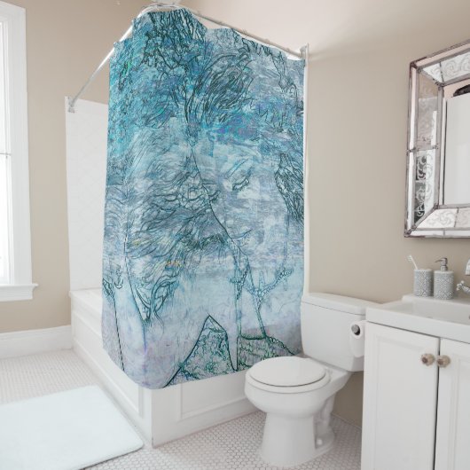 マーメイドガールティール（緑がかった色）グリーンブルー航海の海波 シャワーカーテン (インサイチュ)