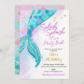 マーメイドガールバースデーパーティーの招待 サンキューカード (正面/裏面)