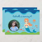 マーメイドガールバースデーパーティーフォト招待状 招待状 (正面/裏面)