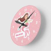 マーメイドガールピンク波パターンルームウォールクロック ラウンド壁時計 (傾斜)