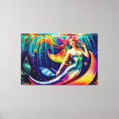マーメイドガールフィッシュテール水中カラフル海 キャンバスプリント (正面)