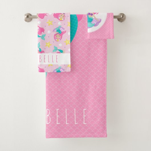 マーメイドガールプリンセスガーリーピンクはかりで測かわいい子供たち バスタオルセット (インサイチュ)