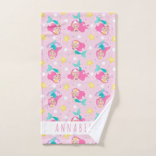 マーメイドガールプリンセスガーリーピンクはかりで測かわいい子供たち バスタオルセット (ハンドタオル)