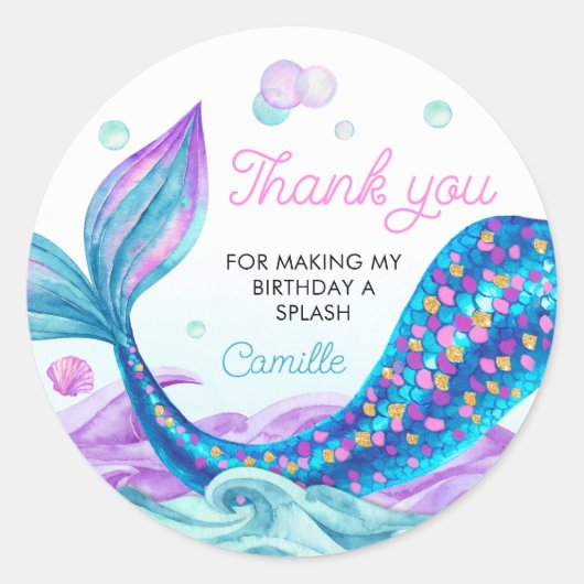 マーメイドガール誕生日ありがとう ラウンドシール (正面)