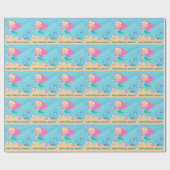 マーメイドガール誕生日かわいらしパーソナライズされたビーチ ラッピングペーパー (フラット)