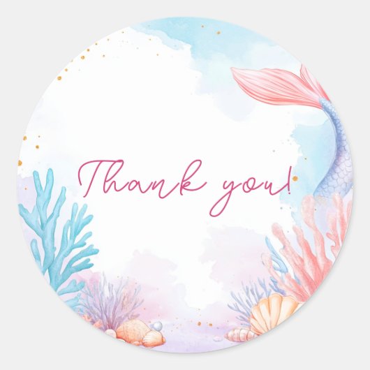 マーメイドガール誕生日パーティーありがとう ラウンドシール (正面)