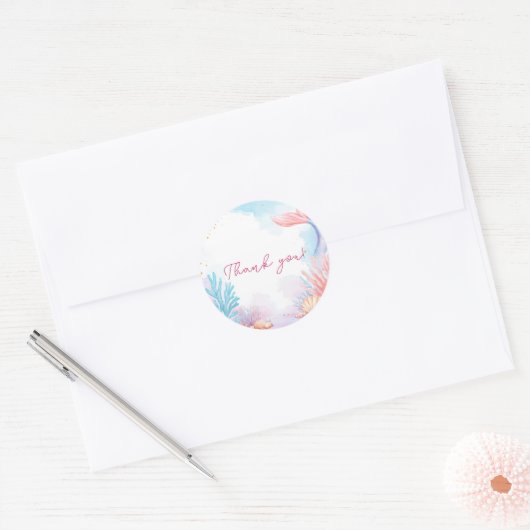 マーメイドガール誕生日パーティーありがとう ラウンドシール (封筒)