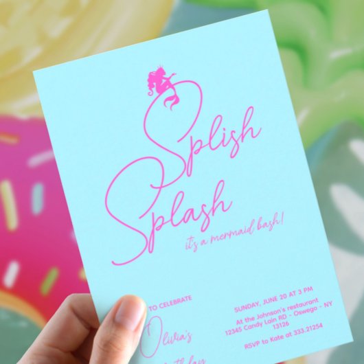 マーメイドガール誕生日ミニマルシンプルリストモダン 招待状