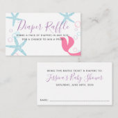 マーメイドガール赤ちゃんシャワー、おむつラッフルチケット エンクロージャーカード (正面/裏面)