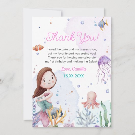 マーメイドガール1st誕生日パーティー サンキューカード (正面)