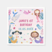 マーメイドガール1st誕生日パーティー スタンダードカクテルナプキン (正面)