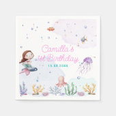 マーメイドガール1st誕生日パーティー スタンダードカクテルナプキン (正面)