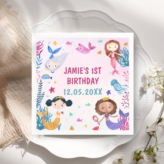 マーメイドガール1st誕生日パーティー スタンダードカクテルナプキン