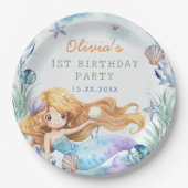 マーメイドガール1st誕生日パーティー ペーパープレート (正面)