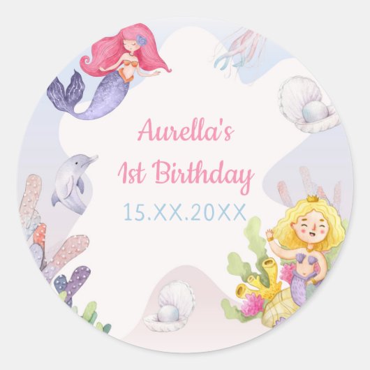 マーメイドガール1st誕生日パーティー ラウンドシール (正面)