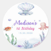 マーメイドガール1st誕生日パーティー ラウンドシール (正面)