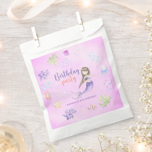マーメイドガール6thバースデーパーティー フェイバーバッグ (クリップ留めされた状態)