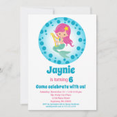 マーメイドガール – ピンクヘアバースデーパーティー 招待状 (正面)