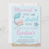 マーメイドキススターフィッシュは任意の年齢の誕生日を願う 招待状 (正面)