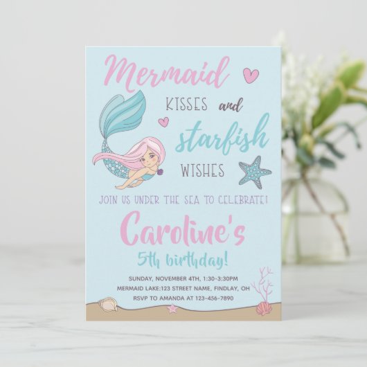マーメイドキススターフィッシュは任意の年齢の誕生日を願う 招待状 (スタンド正面)