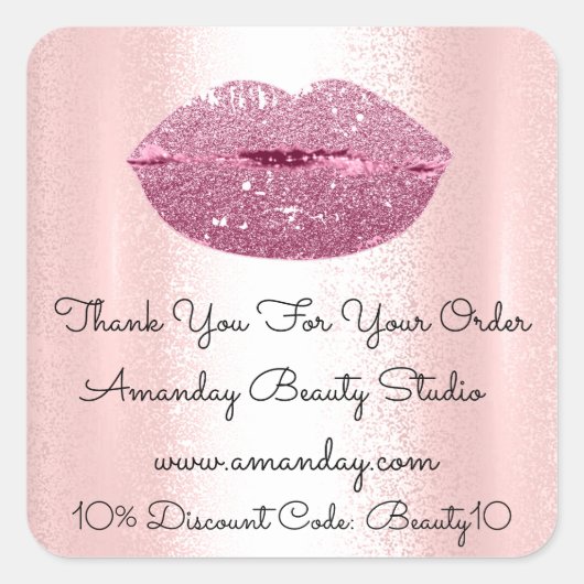 マーメイドキスリップありがとうショッピングピンク スクエアシール (正面)