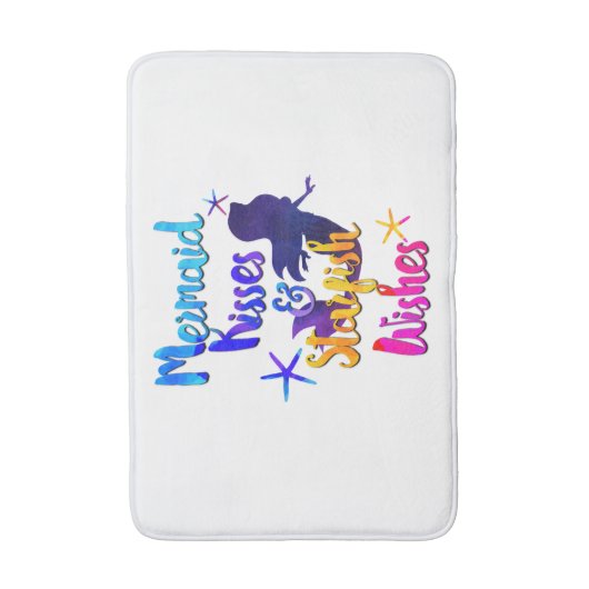 マーメイドキス&スターフィッシュの願い水色ビーチイ バスマット (正面縦)