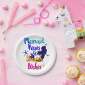 マーメイドキス&スターフィッシュの願い水色ビーチイ ペーパープレート (パーティー)