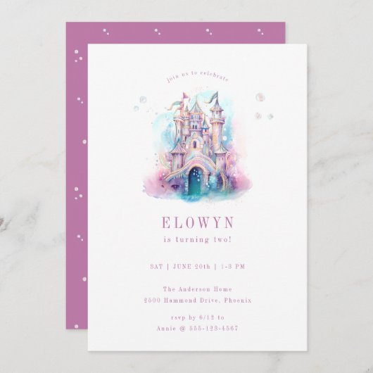 マーメイドキャッスルバースデーパーティー 招待状 (正面/裏面)