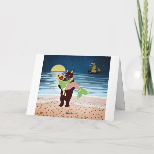 マーメイドキャットバレンタインデー折り畳みホリデーカード シーズンカード (裏面)