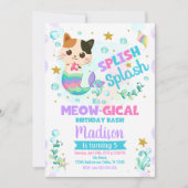 マーメイドキャット誕生日招待状キッテンプールパーティー 招待状 (正面)