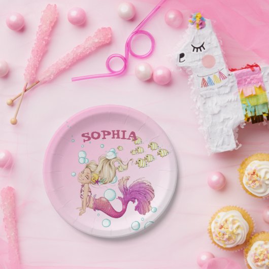 マーメイドキュートピンクパーソナルピンク紙プレート ペーパープレート (パーティー)