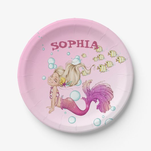 マーメイドキュートピンクパーソナルピンク紙プレート ペーパープレート (正面)