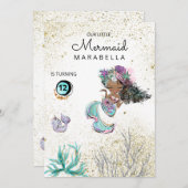 *~*マーメイドクジラブラックヘア誕生日招待状 招待状 (正面/裏面)