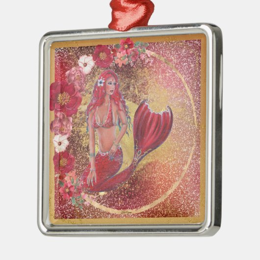 マーメイドクリスマスの赤い飾り メタルオーナメント (左)