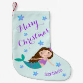 マーメイドクリスマスパープルグリッター パーソナライズされた スモールクリスマスストッキング (正面)