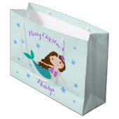 マーメイドクリスマスパープルグリッター パーソナライズされた ラージペーパーバッグ (正面アングル)