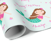 マーメイドクリスマスピンクティール（緑がかった色） パーソナライズされた ラッピングペーパー (ロールコーナー)