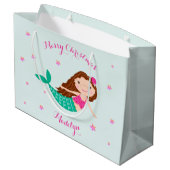 マーメイドクリスマスピンクティール（緑がかった色） パーソナライズされた ラージペーパーバッグ (裏面アングル)