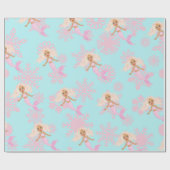 マーメイドクリスマスピンクブルーガールスノーフレーク ラッピングペーパー (フラット)