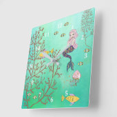 マーメイドクロックグリーン海 スクエア壁時計 (傾斜)