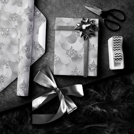 マーメイドクロームはかりで測 | 銀光沢フェイク金属 ラッピングペーパー