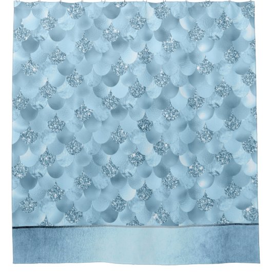 マーメイドグラムスケール |ほこりっぽいアイスブルーシェン光沢 シャワーカーテン (正面)