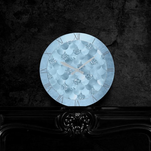 マーメイドグラムスケール |ほこりっぽいアイスブルーシェン光沢 ラウンド壁時計