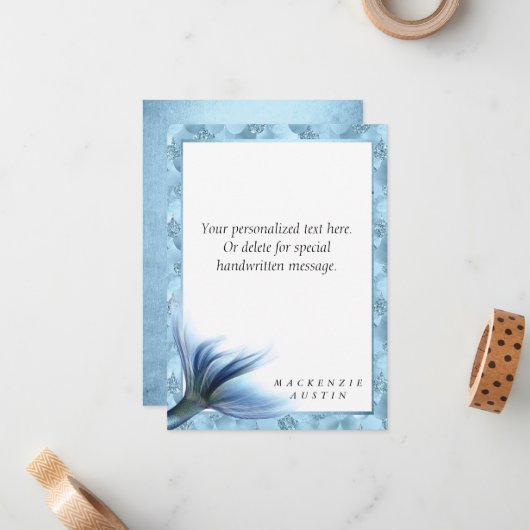 マーメイドグラムテール |埃っぽいアイスブルー光沢カスタム ノートカード (正面/裏面インサイチュ)
