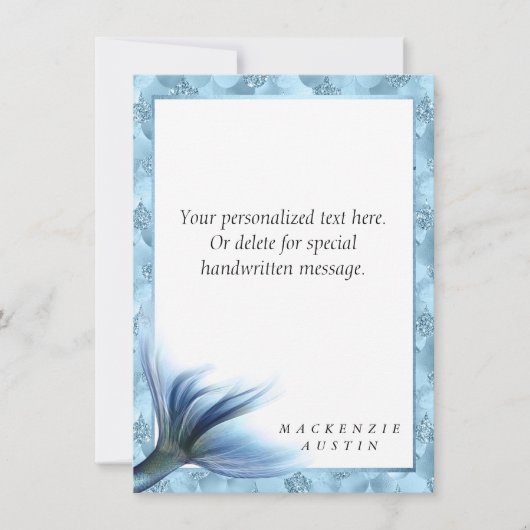 マーメイドグラムテール |埃っぽいアイスブルー光沢カスタム ノートカード (正面)