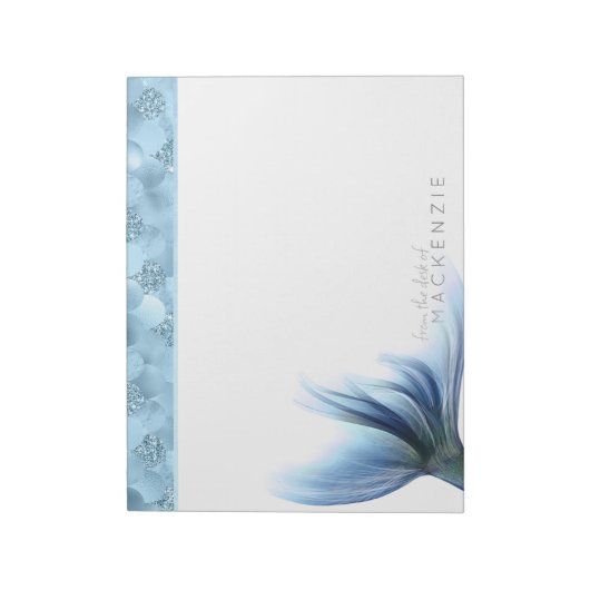 マーメイドグラムテール |埃っぽいアイスブルー光沢カスタム ノートパッド (回転)